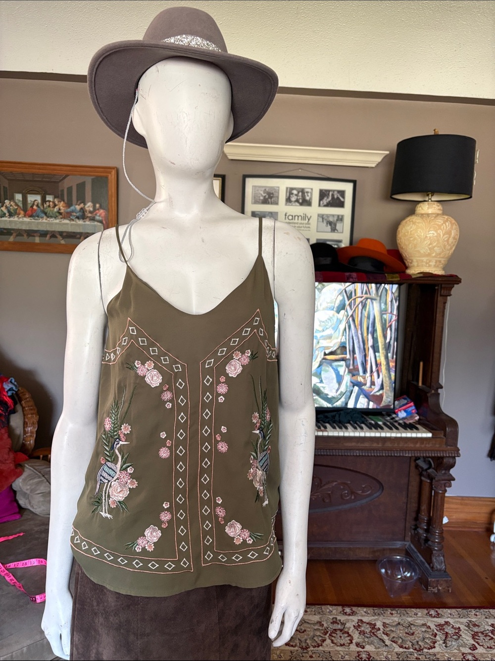 Dex Olive Green Embroidered Floral Camisole